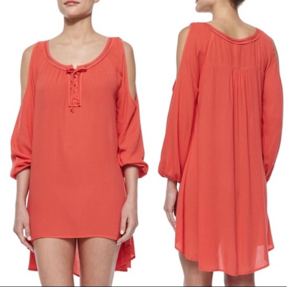 L Space Islander coral cold shoulder swim cover up dress size XS